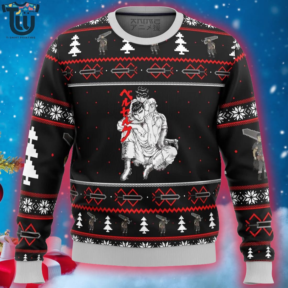 Berserk Guts And Casca Ugly Christmas Sweater Tutuclothing store