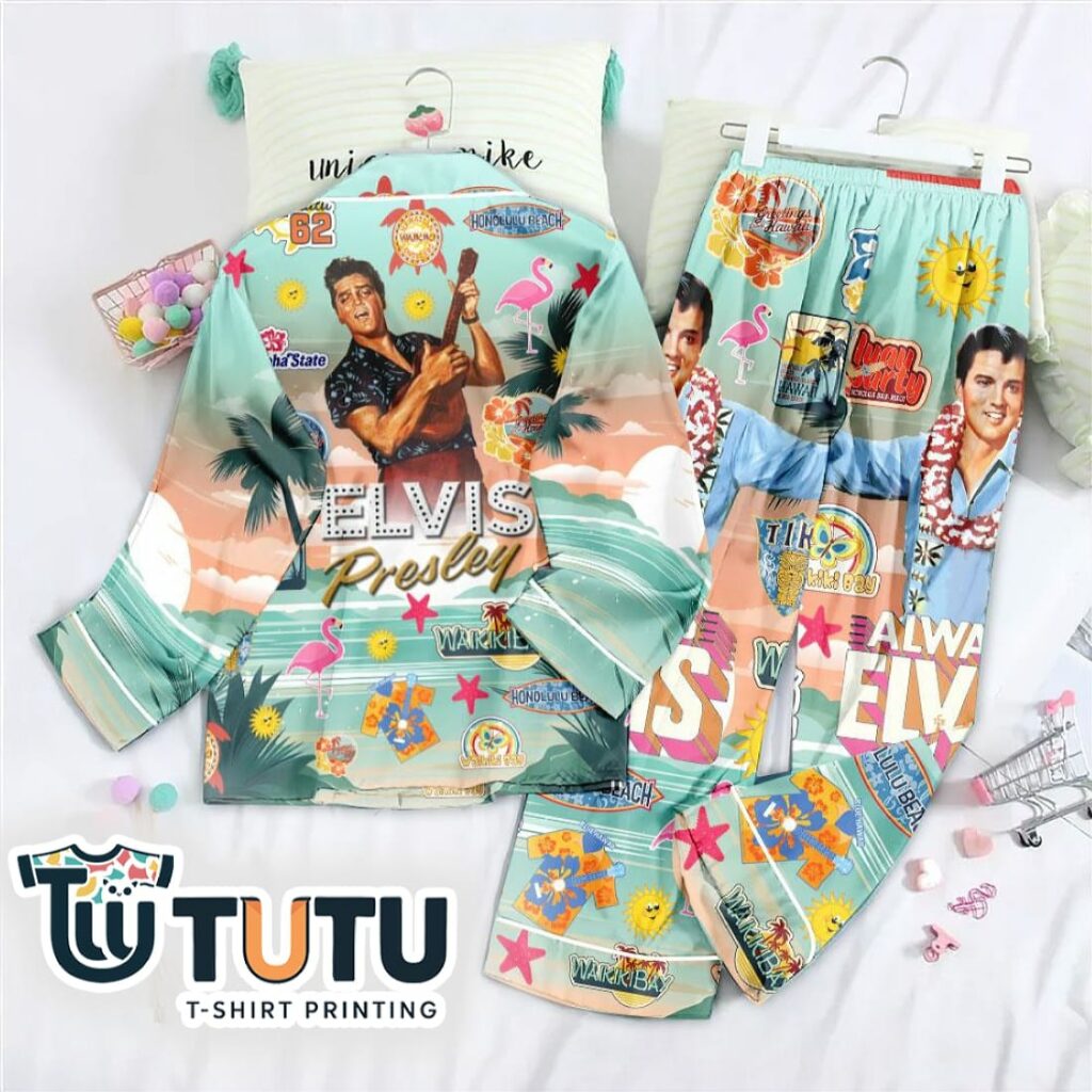 Elvis Presley beach Button Down Pajamas Set 1