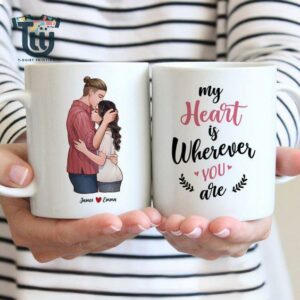 Couple Hugging My Heart Is Wherever You Are Valentine's Day Gifts, Couple Gifts, Valentine Mug